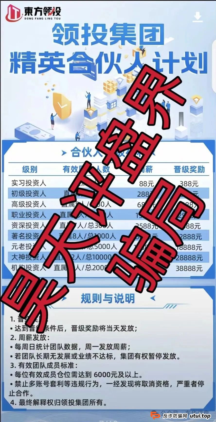东方领投（领投集团）冒充正规公司的跟单类资金盘骗局，高度预警，即将崩盘